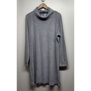J. Jill Pure Jill Sweater Dress Women Size L Gray Velvet High Neck Retro Fall
